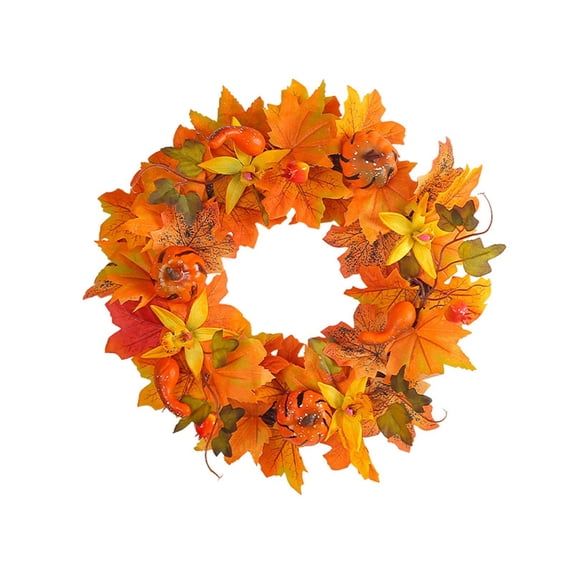 Wreaths for Front Door, VogueV Fall Wreaths for Front Door 16" Large Autumn Wreath with Hangers Maple Leaves Artificial Spring Wreaths Floral Door Wreath Outdoor Wreath Flower Wreath Orange
