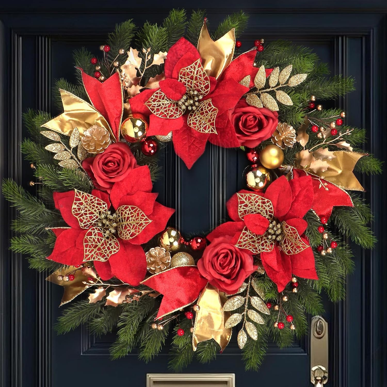 24-Inch Red and Gold Artificial Christmas Floral Wreath