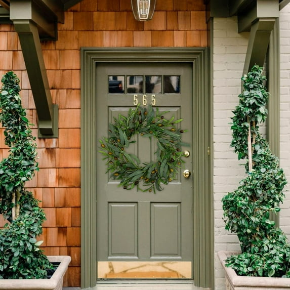 Green Olive Wreath Faux Olive Branch Plastic Material Handmade Unique Design For Wedding Party Wall Window Decorations