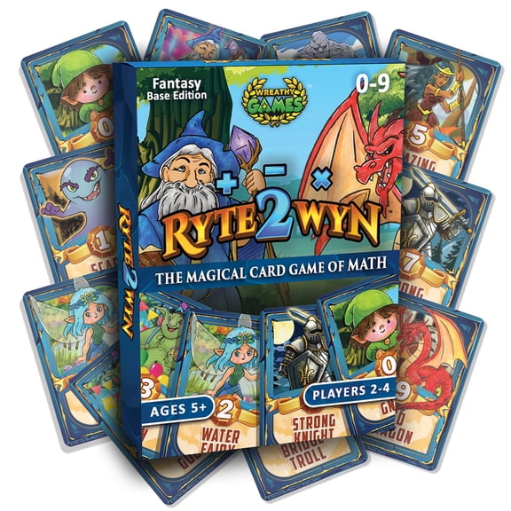 Wreathy Games Ryte2Wyn - The Magical Card Game of Math - Practice Every Addition, Subtraction and Multiplication Math Fact from 0-9 - Ages 5 & Up - Kindergarten, 1st, 2nd, 3rd, 4th & More