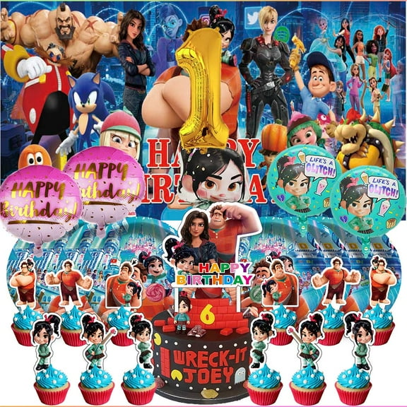 Wreck-It Ralph 1st Tableware Balloons Cake Toppers Backdrop Banner Supplies Party Decor Plates Decorations