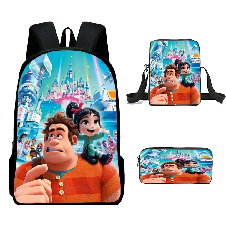 Wreck It Ralph Backpack Personality Funny Art Print Elementary School Backpack with Crossbody Bag 3Pcs Set for Girls Aged 7 to 15 Years Good Gift For Girls Boys Walmart