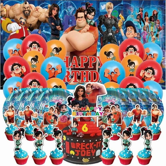 Wreck-It Ralph Birthday Party Supplies Balloons Plates Decoration Cake Topper Decor Tableware Banner Backdrop
