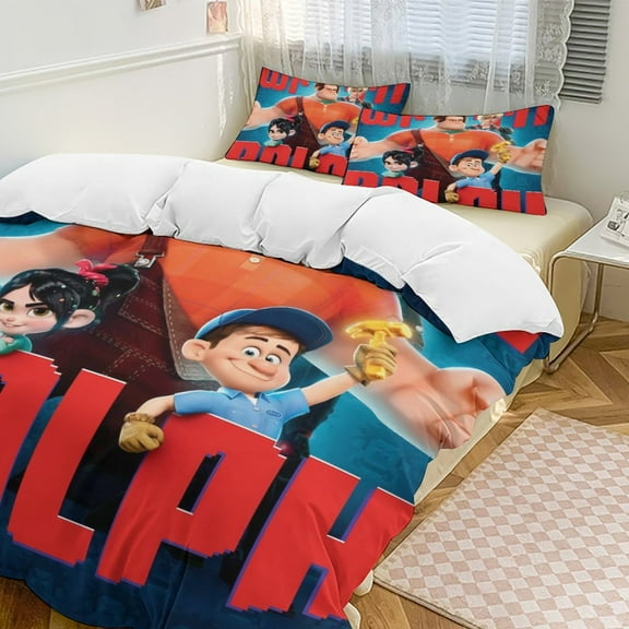 Wreck-It Ralph Duvet Cover Bedding Set Cartoon Print Soft Quilt Cover 3 Pieces, 1 Comforter Cover & 2 Pillowcases for Kids Teens Boys Girls Room Decor 86"x70"