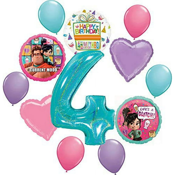 Wreck It Ralph and Vanellope Party Supplies 4th Birthday Balloon Bouquet Decorations