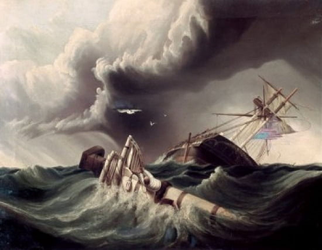 Wreck Of An American War-Sloop J Lowell (1800-1860 American) Canvas Art - J Lowell (24 x 36)