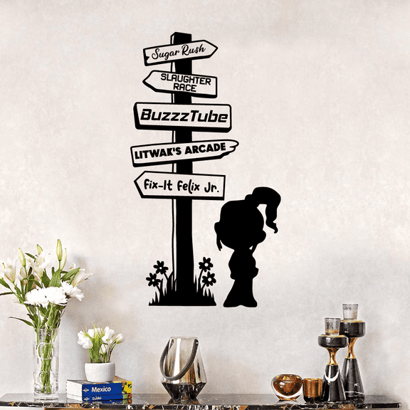 Wreck It Ralph Sugar Rush Buzzztube Fix It Felix Pathway Signage Wall Sticker Art Decal for Girls Boys Room Bedroom Nursery Kindergarten House Home Decor Stickers Vinyl Decoration Size (30x12 inch)