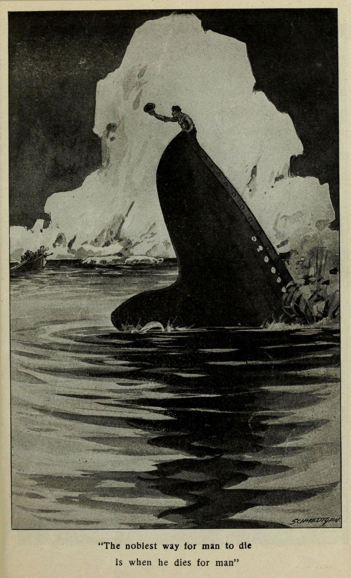 Wreck & Sinking of the Titanic 1912 The noblest way for man to die Canvas Art - WH Schmedtgen (18 x 24)