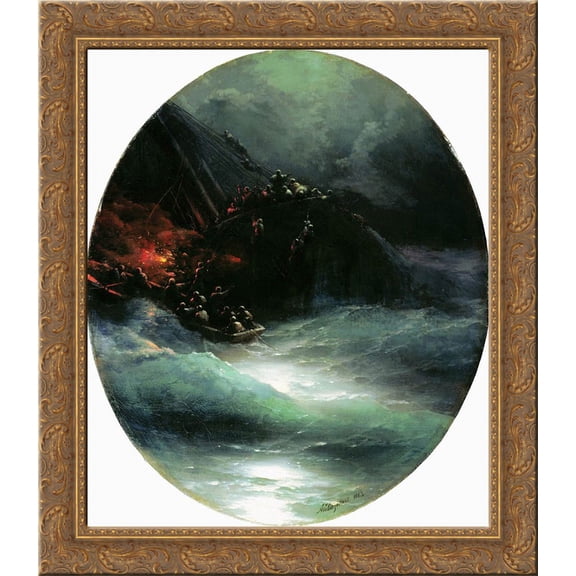 Wreck of a Merchant Ship in the Open Sea (Shipwreck) 20x20 Gold Ornate Wood Framed Canvas Art by Aivazovsky, Ivan