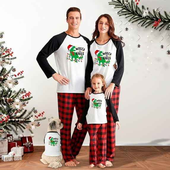 Wreck the Halls Dinosaur Family PJ Sets for Men Women Kid Baby Dog, 2-Piece Pajamas, Newborn to 6XL