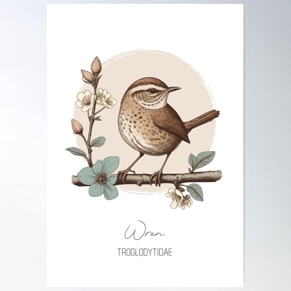 Wren Bird Poster Wall Art, Modern Wall Decor For Living Room Bedroom, 8x12 UNFRAMED