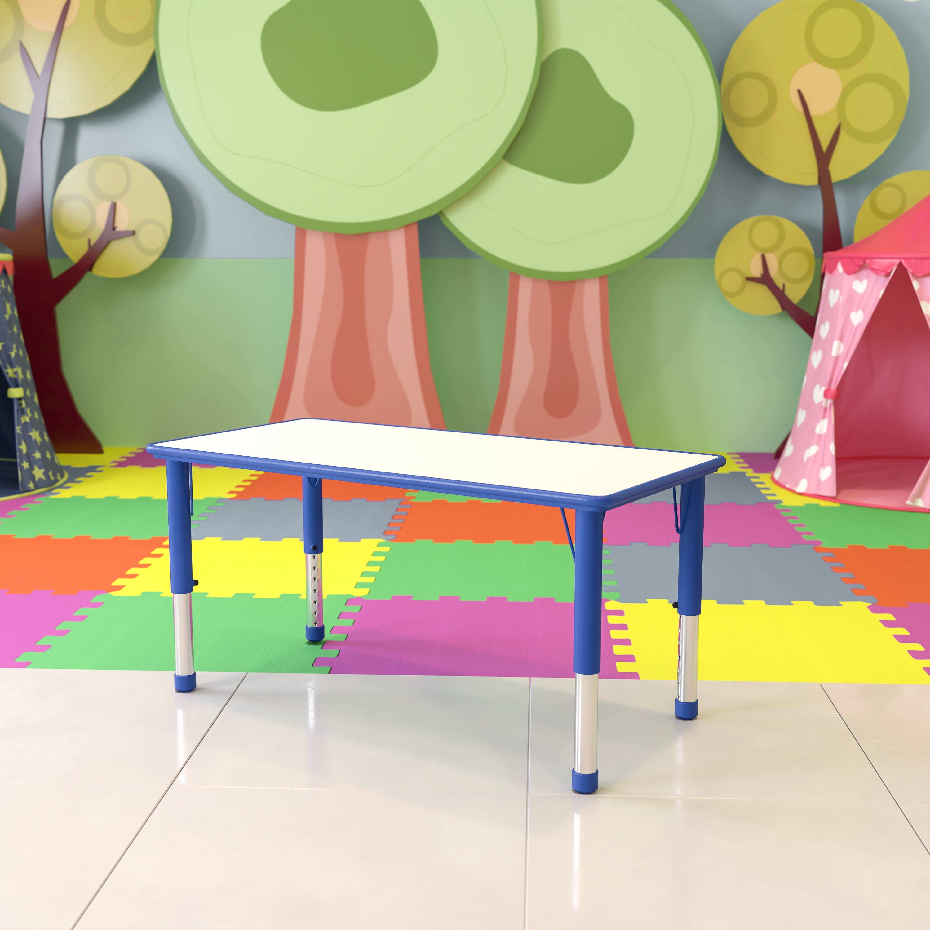 Blue and Gray Adjustable Rectangular Laminate Activity Table