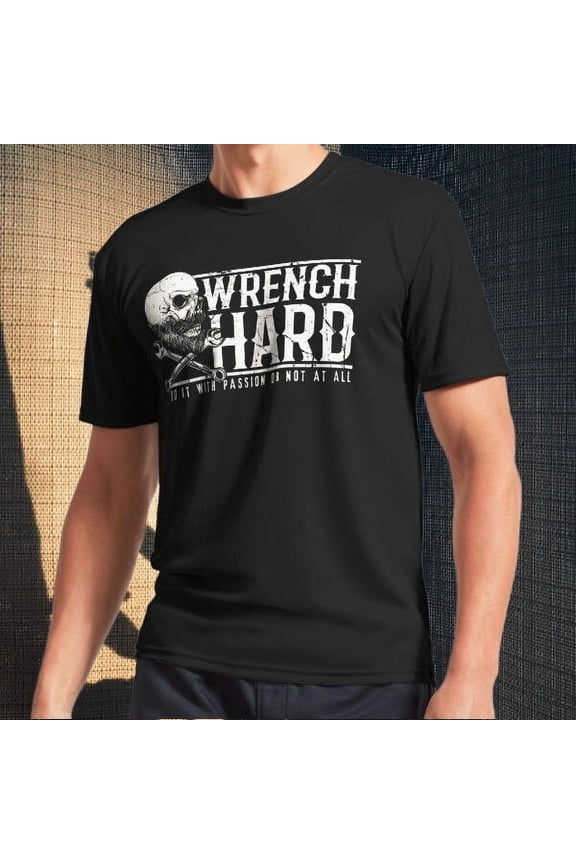 Wrench Hard ~ Biker Skull Active T-Shirt Logo Men's T-Shirt Funny Size S to 5XL