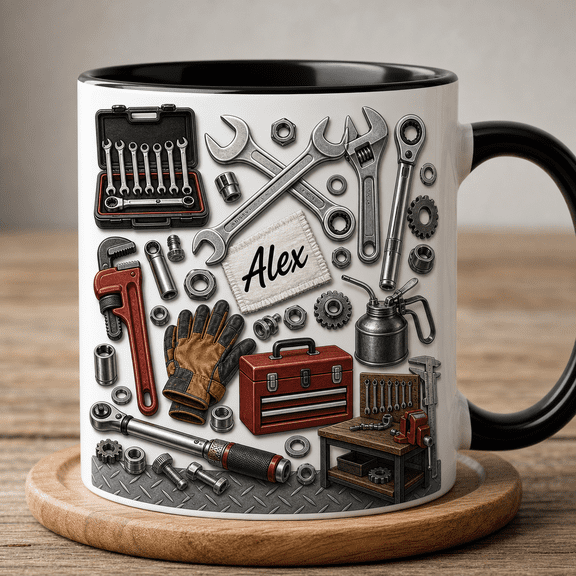 Wrench Mug Custom Accent Mug, Tool Lover Gift for Mechanic, Handyman, Dad 2D flat not 3D, Accent Mug, Father Days Gift, Gif For Dad, Mug For Daddy