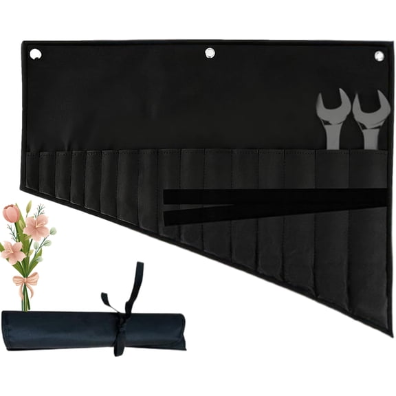 Wrench Organizer Roll Up, Heavy-Duty Tool Carrier Holder, Multi-Pocket Pouch with Elastic Straps and Label Slots, Space-Saving Storage Bag for Hand Tools, Automotive Mechanic Equipment, for Car Truck