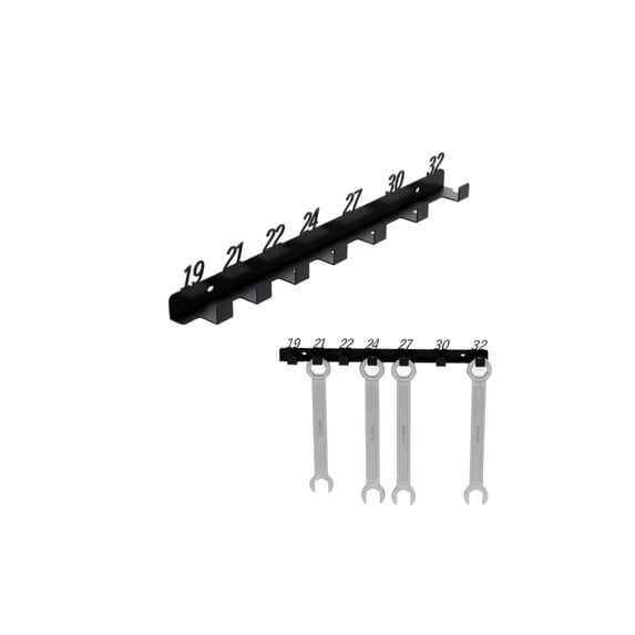 Wrench Organizer Wall Mount, Portable Tool Storage Rack, Black Numbered Hooks for Garage Entryway