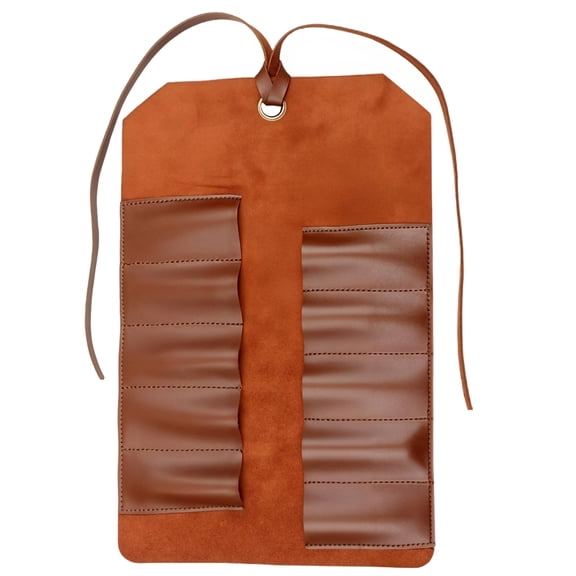 Wrench Roll Up Pouch, Long-lasting PU Leather Tool Bag, 10 Storage Pockets, Foldable Carry Holder, Hanging Loop, Waterproof, Brown, Compatible with Tools up to 10 in