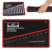 Wrench Roll Up Pouch, Tool Roll Heavy Duty Waxed Canvas Tool Organizer Bag with 14 Pockets Tools Not Included