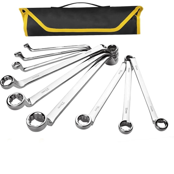 Wrench Set, Offset Wrench Set Metric and Standard, Large Wrench Kit Tool With Roll Up Pouch With Gauge, Extra Long Big Double Box End Wrenches Sets