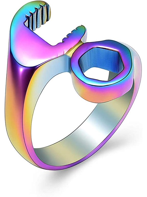 Wrench Shape Cremation Rings - Holder Ashes for Pet/Human Stainless Steel Keepsake Ashes Jewelry Memorial Urn Ring for Men Women NO.6-NO.9