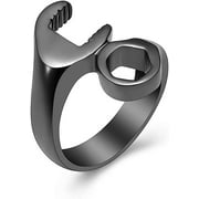 HEARBEINGT Wrench Shape Cremation Rings - Holder Ashes for Pet/Human Stainless Steel Keepsake Ashes Jewelry Memorial Urn Ring for Men Women NO.6-NO.9