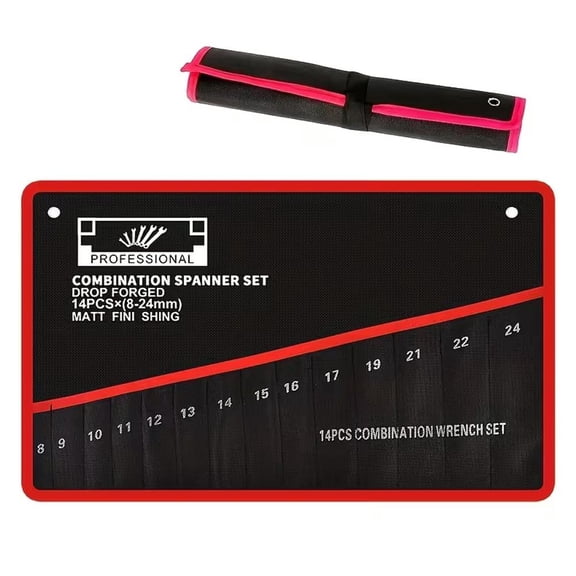 Wrench Storage Bag - Wrench Storage Bag with 14 Slots,Open-End & Box WrenchOrganizer Pouch,Multi-Purpose Compact Tool Bags,Suitable for Mechanics and Electricians,Daily Use - Black