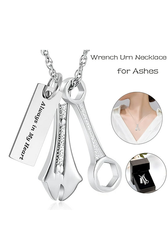 Wrench Urn Necklace for Ashes for Women Men Human Ashes Holder Stainless Steel Hammer Cremation Jewelry for Ashes Pendant -Always in My Heart