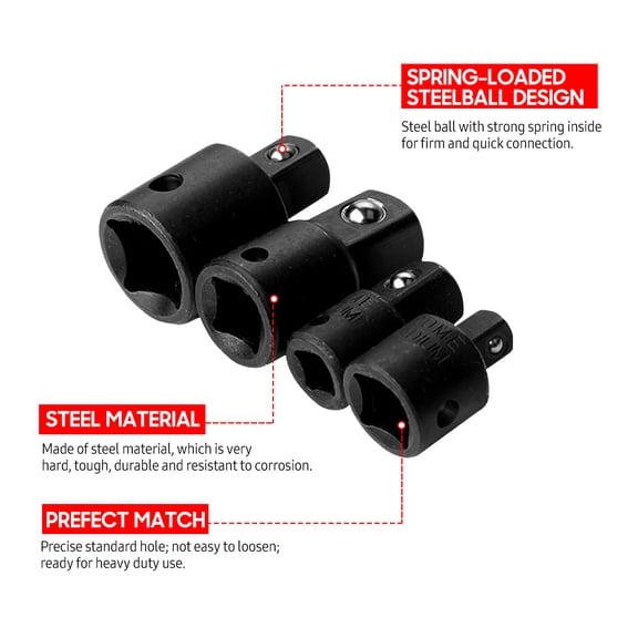 Wrench socket, Driver Driver Drill Steel Driver Socket Adapter Reducer 1/2-inch Driver Conversions Pcs Socket Adapter Conversions Steel 4 Pcs Socket Adben Dsfen