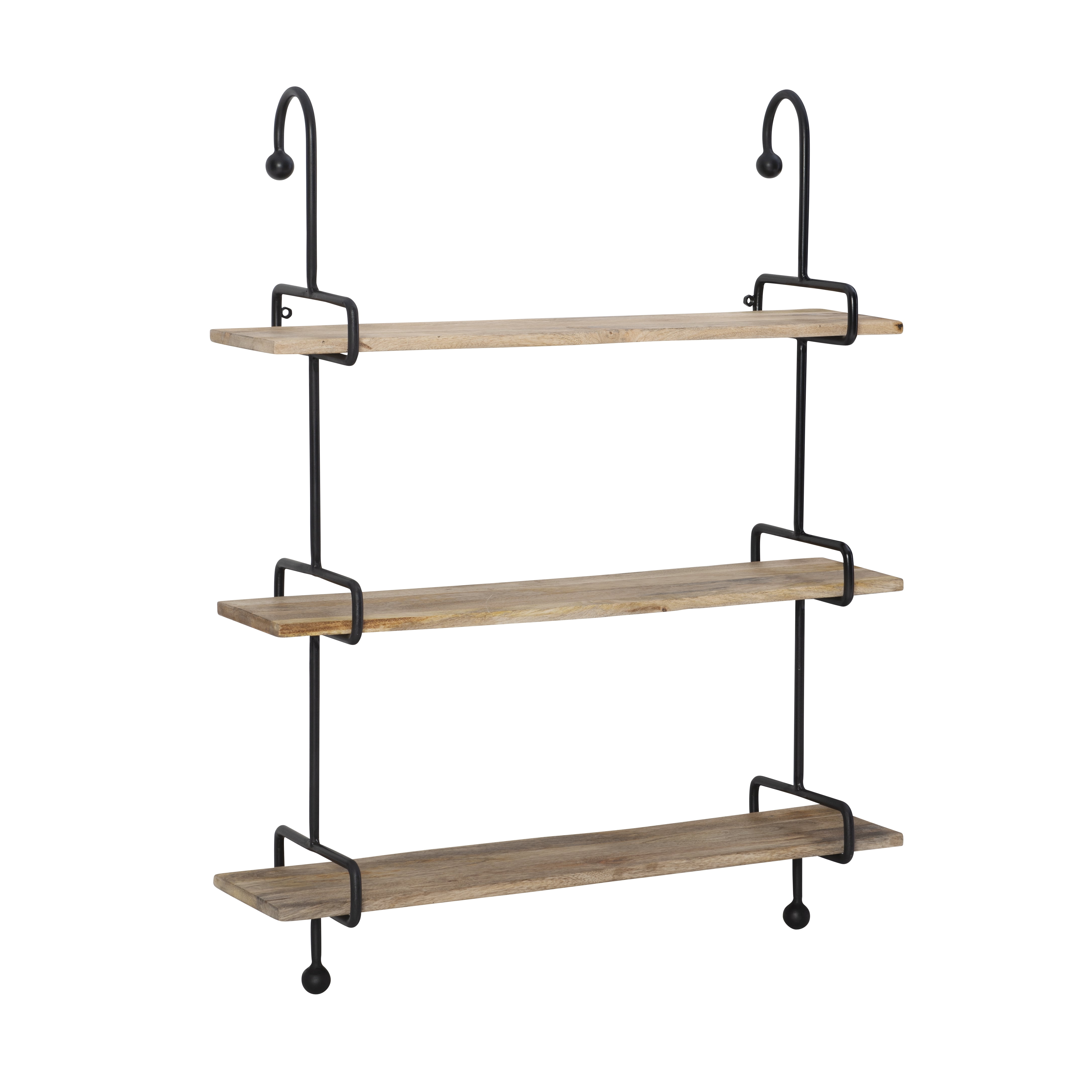 Powell Wrenn Slim Vertical 3-Tier Wall Shelves, Decorative Home Decor, Black Metal with Natural Mango Wood, Size: 31 Large x 8 D x 38 H, image size:4346x4346