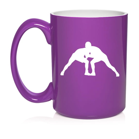 Wrestle Wrestling Ceramic Coffee Mug Tea Cup Gift (15oz Purple)