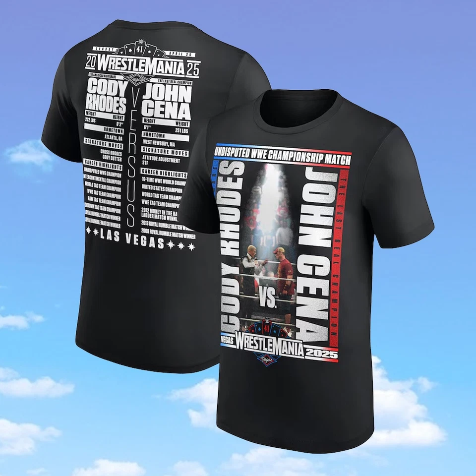 WrestleMania 41 John Cena vs. Cody Rhodes Match Black T-Shirt