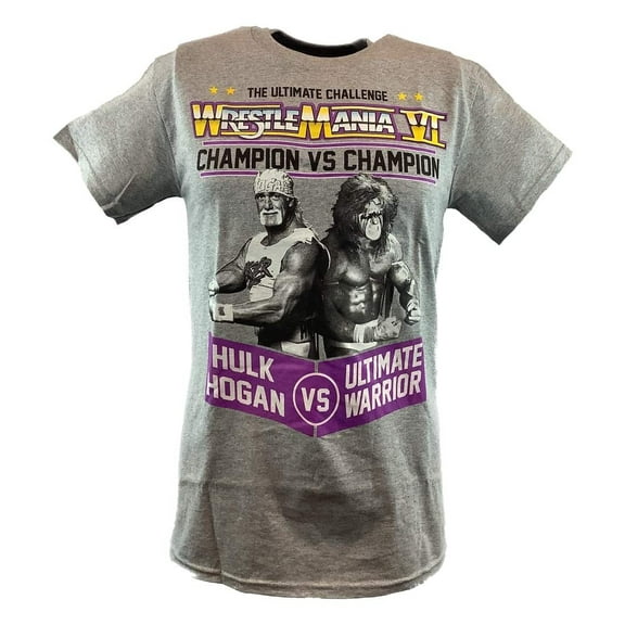 Wrestlemania 6 Hulk Hogan Ultimate Warrior Mens Gray T-shirt 4XL