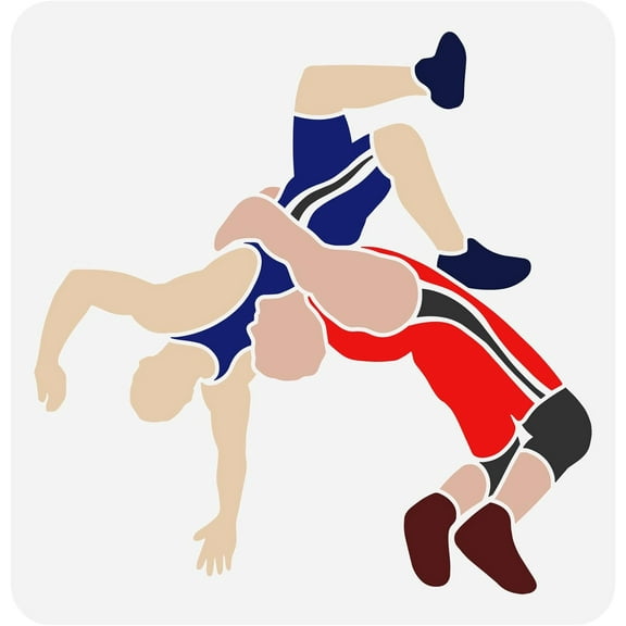 Wrestler Men Stencil 11.8x11.8 inch Plastic PET Sports Themed Drawing Stencil Reusable Hollow Out Wrestling Craft Stencil for Photo Album Canvas Bag Wall Tile Gym Decoration Colorful DIY