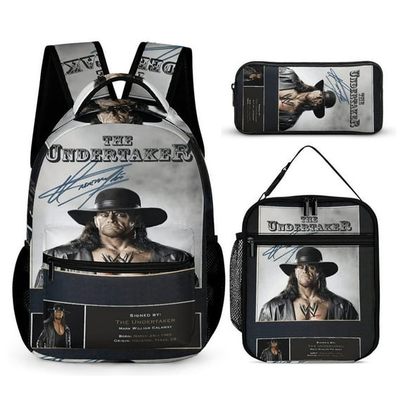 Wrestler Signed Autograph THE UNDERTAKER WWESees 3 PC Backpack Set Casual School Bag Daypack with Lunch Bag Outdoor Travel Large Capacity BagsOne Size