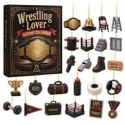 Wrestling Advent Calendar Featuring 24 Acrylic Hanging Ornaments, Countdown Holiday Decor for Teen Boys, Sports Themed Gift Set