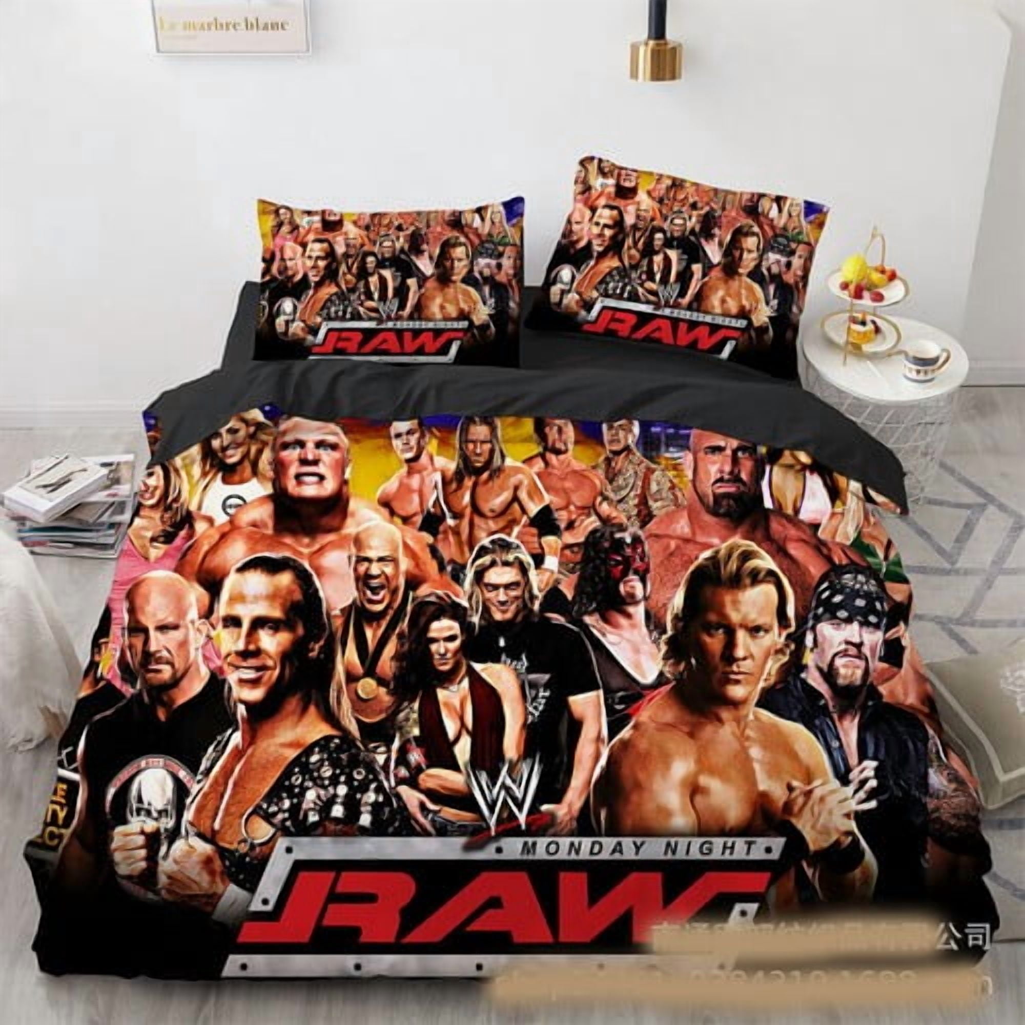 Wrestling Bedding Set, 3-Piece Wrestling Duvet Cover Ultra Soft Breathable 3D Printed Microfiber Comforter Cover, Cartoon Wrestling Comforter Cover with 2 Pillowcases