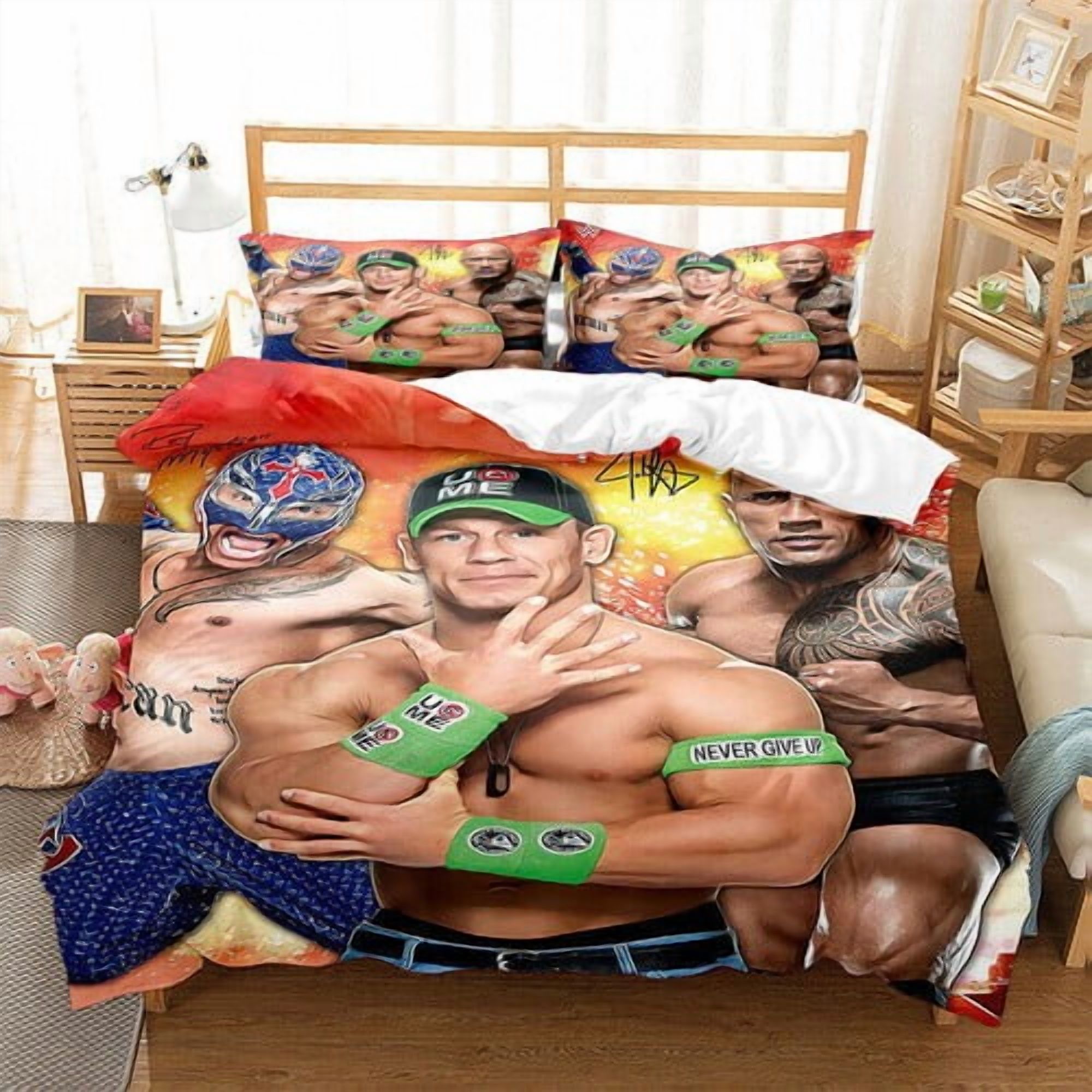 Wrestling Bedding Set, 3-Piece Wrestling Duvet Cover Ultra Soft Breathable 3D Printed Microfiber Comforter Cover, Cartoon Wrestling Comforter Cover with 2 Pillowcases
