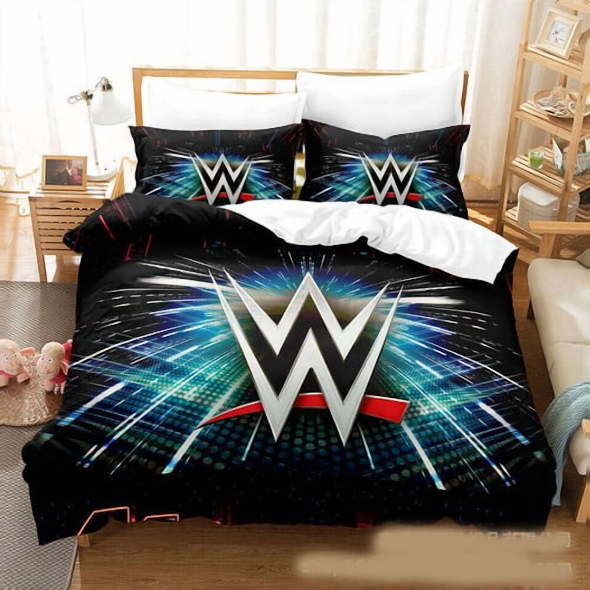Wrestling Bedding Set, 3-Piece Wrestling Duvet Cover Ultra Soft Breathable 3D Printed Microfiber Comforter Cover, Cartoon Wrestling Comforter Cover with 2 Pillowcases