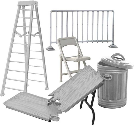 Set of 5 Wrestling Figure Accessories [Solid Silver Edition] for WWE & AEW Action Figures