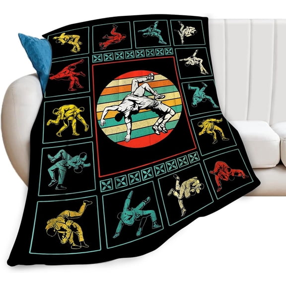Wrestling Fleece Blanket Sports Wrestle Blankets for Women men Super Soft Warm Flannel Vintage Colorful Throws Gifts for Men Women Cozy Fuzzy Plush Stuffed Couch Bed Bedding Decor 60"x50"