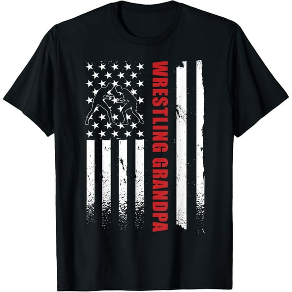 Wrestling Grandpa Apparel Wrestling Grandson American Flag T-Shirt