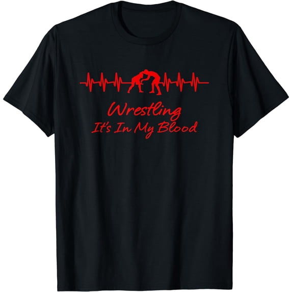 Wrestling It's In My Blood Heartbeat T-Shirt