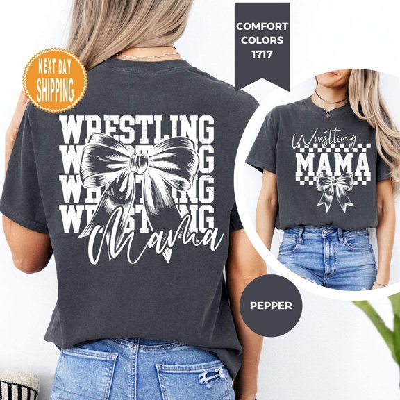 Wrestling Mama Front Back Design T-Shirt