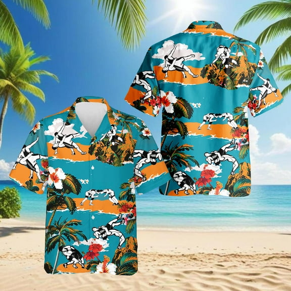 Wrestling On Beach Tropical Hawaiian Shirt for Men, Button Down Summer Beach Short Sleeve, Tropical Style, Sizes S-5XL