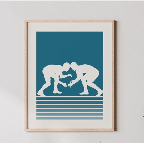Wrestling Poster, Retro Gradient Lines, Male Wrestler Sports, Game Room And Office Decor
