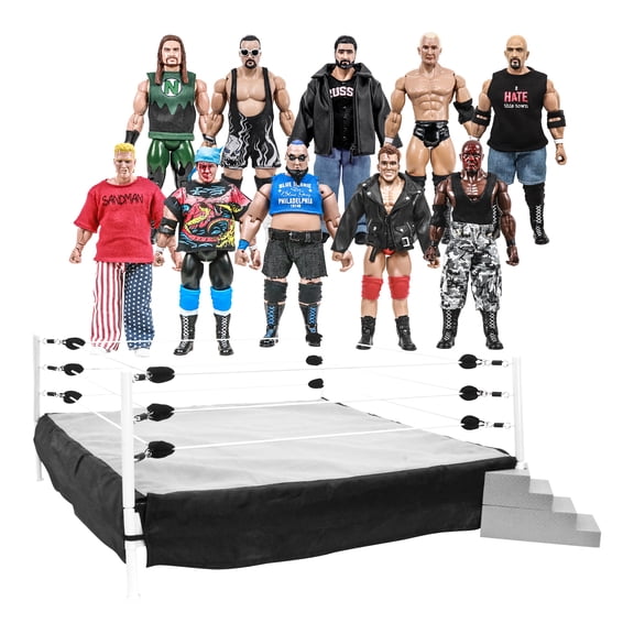 Wrestling Ring & 10 LOOSE Legends of Wrestling Action Figures