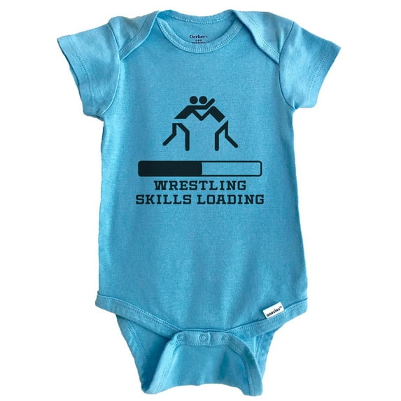Wrestling Skills Loading Funny Sports Humor Baby Bodysuit (Blue), 3-6 Months