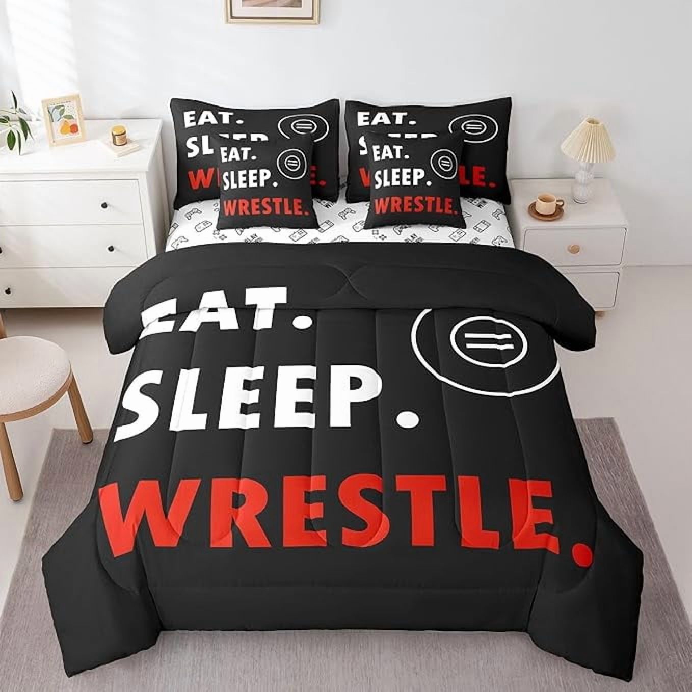 Wrestling Sports Kids Boys Reversible Comforter Set 7 Piece Twin Size ...