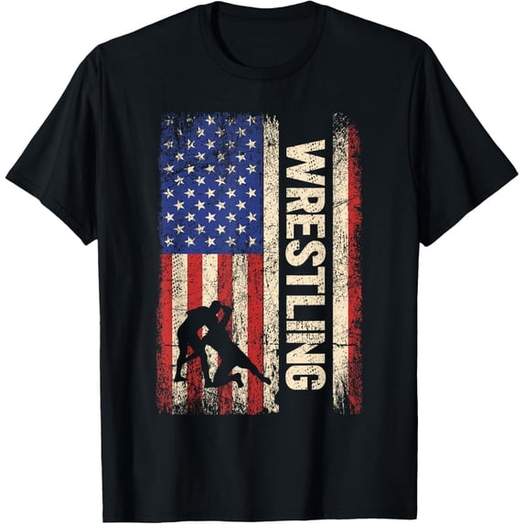 Wrestling USA American Flag Shirt Wrestle 4th of July Men T-Shirt