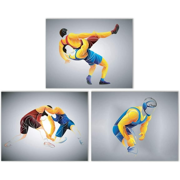 Wrestling Wall Art Decor Prints - Set of 3 (8x10) Inch Poster Photos - Kids Bedroom Gift Idea - Olympics - Collegiate